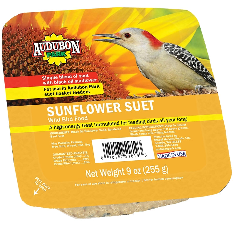 Audubon Park 13067 Wild Bird Food, Suet, Sunflower, 9 oz Box