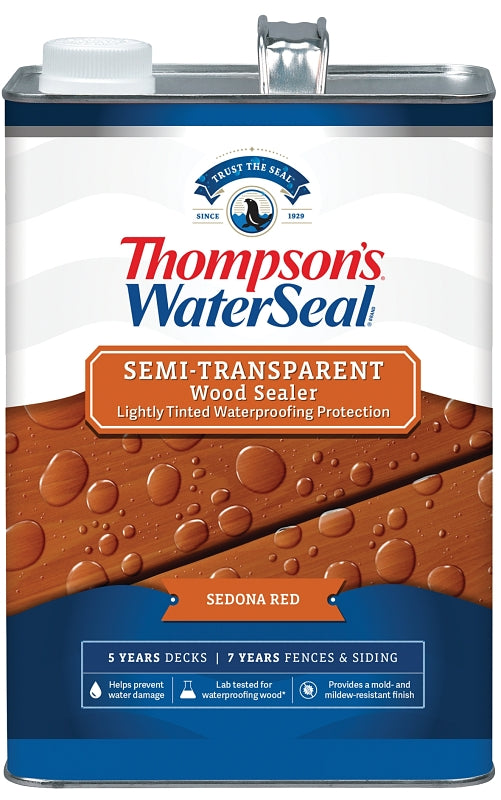 Thompson's WaterSeal TH.092401-16 Wood Sealer, Semi-Transparent, Liquid, Sedona Red, 1 gal