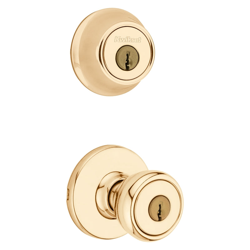 Kwikset 695T 3CP6ALRCSK6 Deadbolt Security Set, Knob Handle, Tylo Design, Polished Brass, 3 Grade