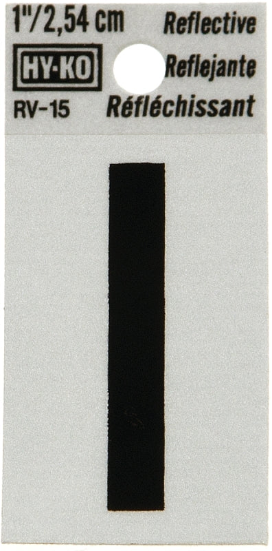 Hy-Ko RV-15/I Reflective Letter, Character: I, 1 in H Character, Black Character, Silver Background, Vinyl
