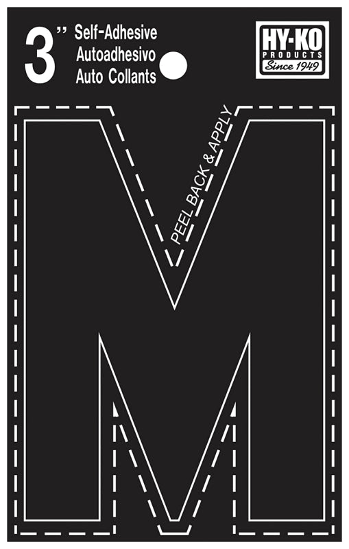 Hy-Ko 30400 Series 30423 Die-Cut Letter, Character: M, 3 in H Character, Black Character, Vinyl