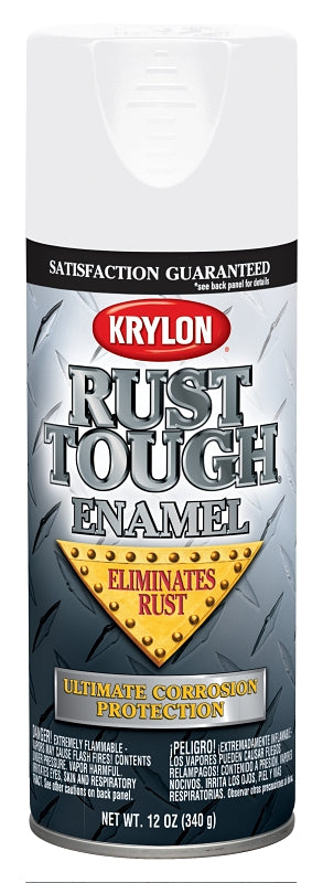 Krylon Rust Tough K09200007 Rust Preventative Spray Paint, Gloss, White, 12 oz, Can