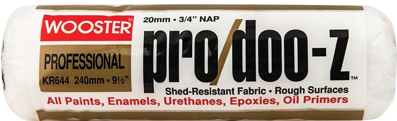 Wooster KR644-9 1/2 Roller Cover, 3/4 in Thick Nap, 9-1/2 in L, Woven Fabric Cover, White