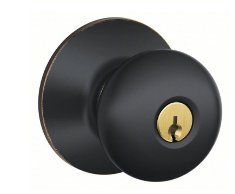 Schlage Plymouth Series F51A VPLY716 Entry Knob Set, Knob Handle, Aged Bronze, Metal, C Keyway, Residential, Yes