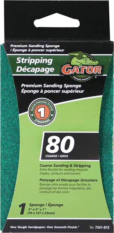 Gator 7341-012 Sanding Sponge, 5 in L, 3 in W, 80 Grit, Aluminum Oxide Abrasive