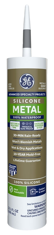 GE Silicone II GE5050 Silicone Caulk, Gray, -55 to 400 deg F, 10.1 oz Cartridge