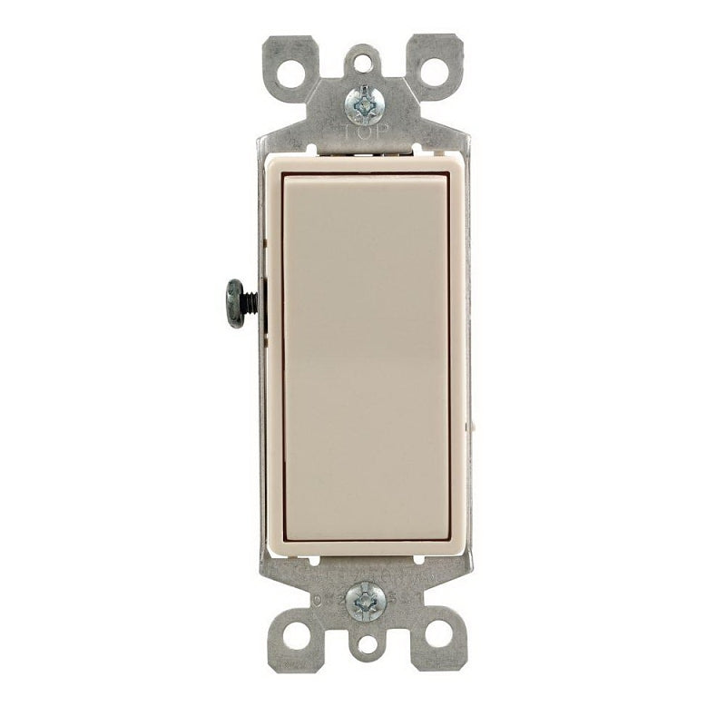 Decora R59-05604-2TS Rocker Switch with Ground Screw, 15 A, 120/277 V, 4-Way, Lead Wire Terminal, Light Almond