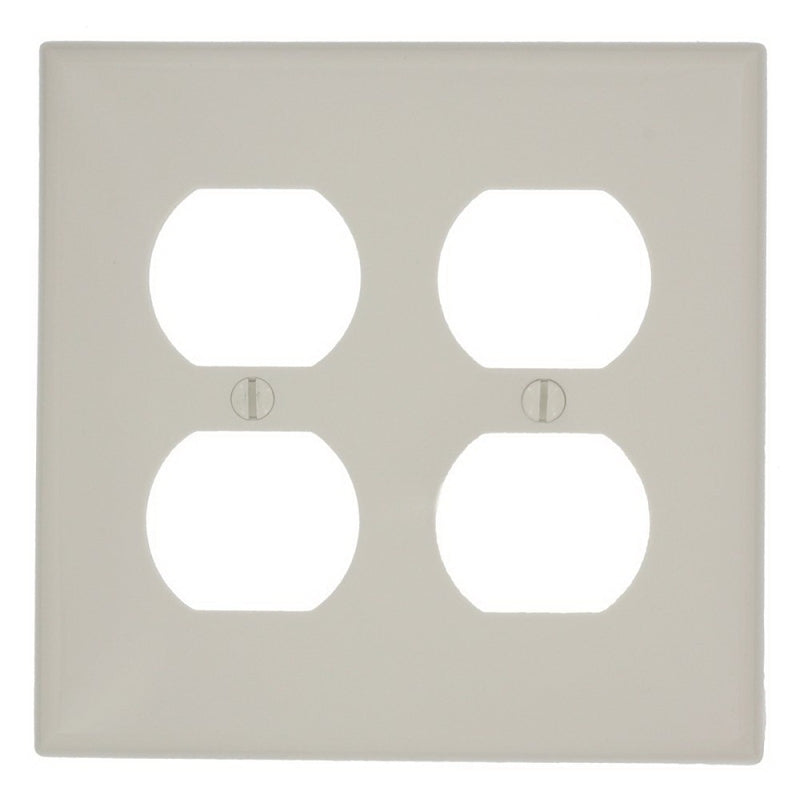 Leviton 80716-T Receptacle Wallplate, 4-1/2 in L, 4-9/16 in W, 2 -Gang, Thermoplastic Nylon, Light Almond, Smooth