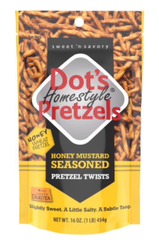 Dot's Homestyle Pretzels 7002- DP Mustard Pretzel Twists, Honey Flavor, 16 oz