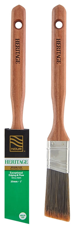 NOUR Heritage 3881-25N Angular Paint Brush, 1 in W, 2-1/4 in L Bristle, Nylon/Polyester Bristle, Sash Handle