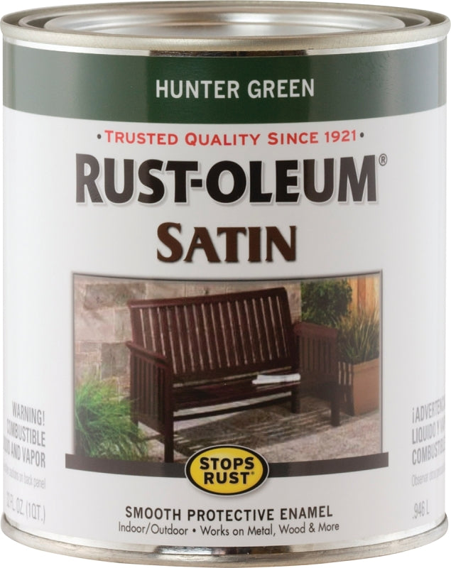 Stops Rust 7732502 Enamel Paint, Satin Sheen, Hunter Green, 1 qt, Can, 60 to 100 sq-ft/qt Coverage Area