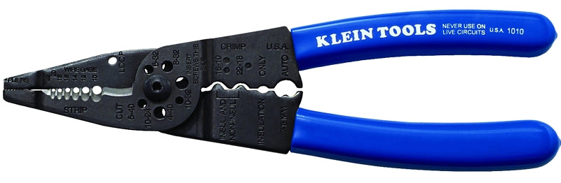 Klein-Kurve 1010 Long Nose Plier, 10 to 22 AWG Wire, 10 to 20 AWG Solid, 12 to 22 AWG Stranded Stripping, 8-1/4 in OAL