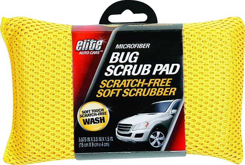 Elite Auto Care 8900 Bug Scrubber Pad, Microfiber Cloth, Yellow