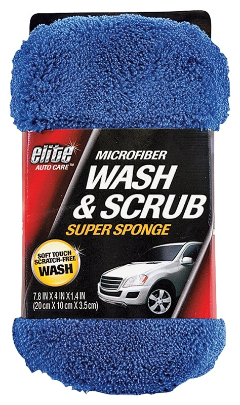 FLP 8907 Wash and Scrub Super Sponge, 7.8 in L, 4 in W, 1.4 in Thick, Microfiber Cloth, Blue