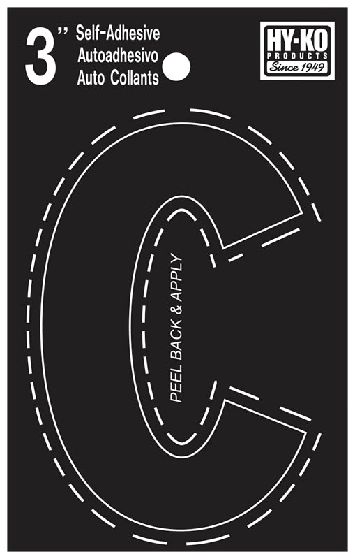 Hy-Ko 30400 Series 30413 Die-Cut Letter, Character: C, 3 in H Character, Black Character, Vinyl