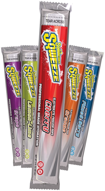Sqwincher X352-W7600 Electrolyte Freezer Pop, Cherry, Grape, Lemon, Mixed Berry, Orange Flavor, 3 oz Pack