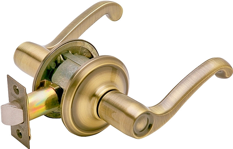 Schlage F Series F10 FLA 609 Passage Lever, Mechanical Lock, Antique Brass, Lever Handle, Metal, Residential