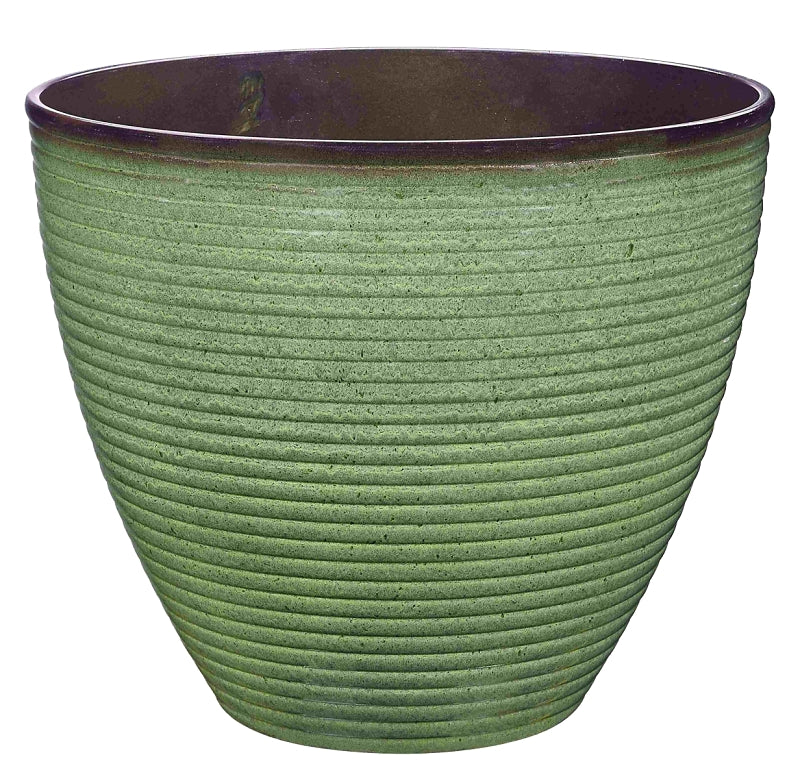 Landscapers Select Wave Planter, 15 in Dia, Round, Resin, Green Wave
