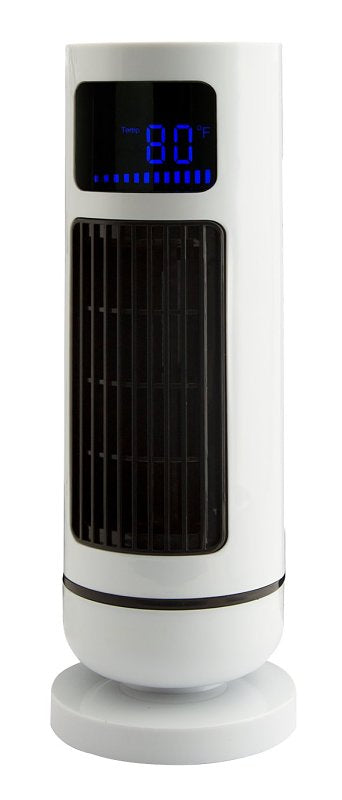 PowerZone 12 in USB Oscillating Tower Fan, 5 V, 3-Speed, 60 deg Rotating, White
