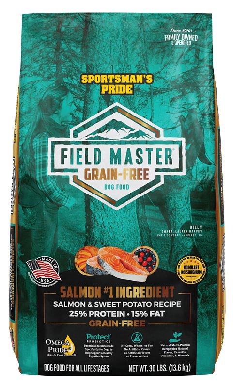 Sportsman's Pride Field Master 10166 Dog Food, Small, Medium, Large Breed, Dry, Salmon, Sweet Potato, 30 lb Bag