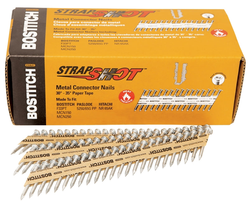 Bostitch Strapshot PT-MC13115G-1M Connector Nail, 1-1/2 in L, 16 Gauge, Steel, Bright, Full Round Head, Smooth Shank