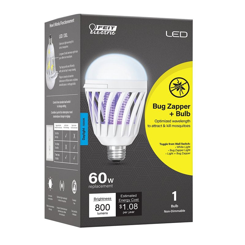 Feit Electric C60/950CA/BZ/LED Bug Zapper and Light Bulb, 9 W, Cylinder Bulb, E26 Base, LED Lamp, 800