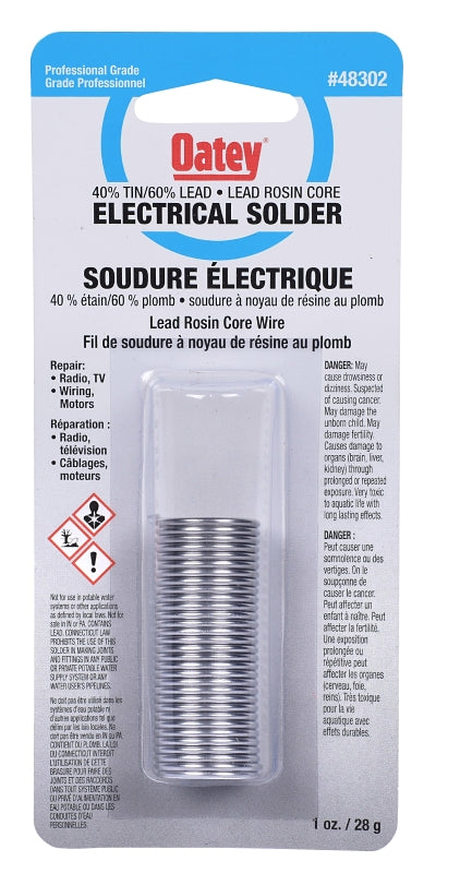 Oatey 48302 Rosin Core Wire Solder, 28 g Carded, Solid, Silver Gray, 182.22 to 237.78 deg C Melting Point