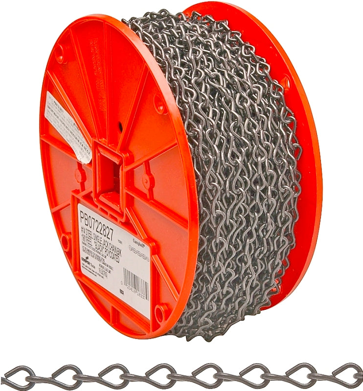 Campbell PB072-2827N Straight Link Coil Chain, #14, 190 ft L, 16 lb Working Load, Carbon Steel, Black Poly Coated
