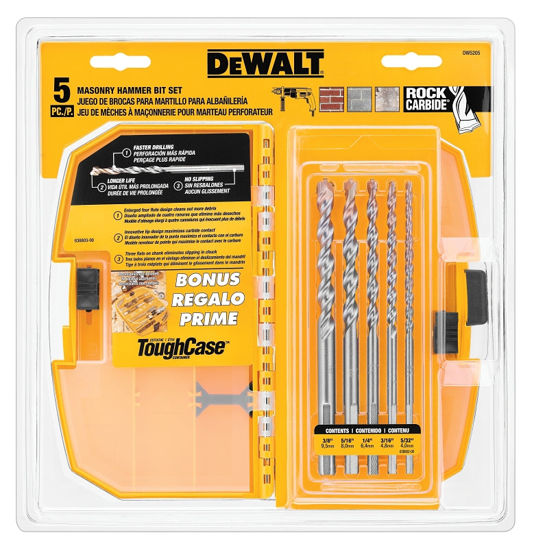 DeWALT DW5205 Bit Set, Percussion, Premium, 5-Piece, Carbide