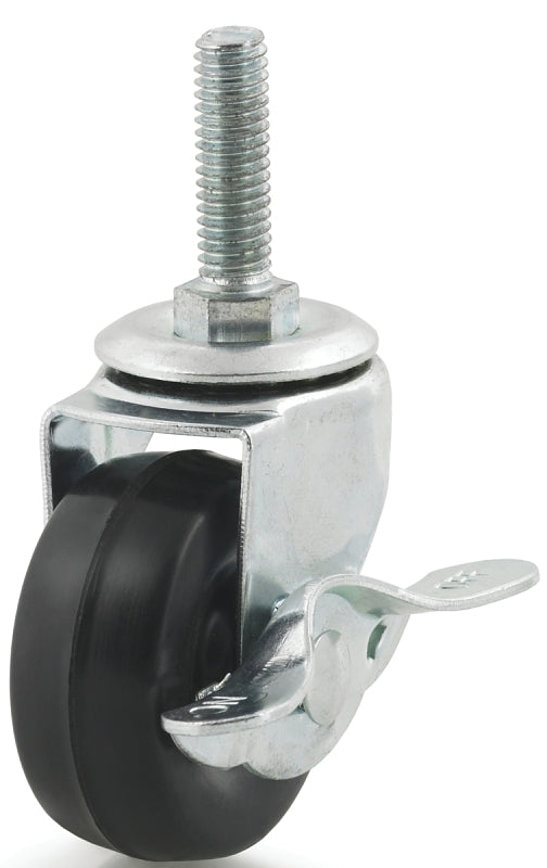 Dh Casters C-L20T2RSB Swivel Caster with Brake, 2 in Dia Wheel, 13/16 in W Wheel, Rubber Wheel, 77 lb