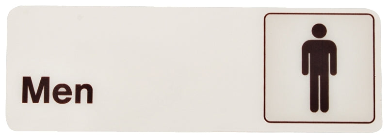 Hy-Ko D-4 Graphic Sign, Rectangular, Men, Dark Brown Legend, White Background, Plastic, 3 in W x 9 in H Dimensions