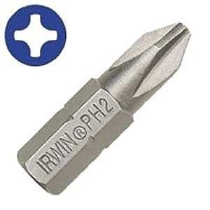 Irwin 3510472C Insert Bit, #2 Drive, Phillips/Slotted Drive, 1/4 in Shank, Hex Shank, 1 in L, Steel
