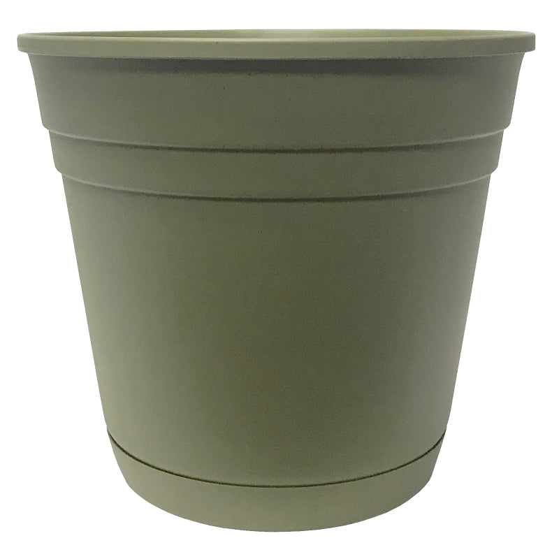 Southern Patio RN1207OG Riverland Planter with Saucer, 12 in Dia, Round, Poly Resin, Olive Green, Matte