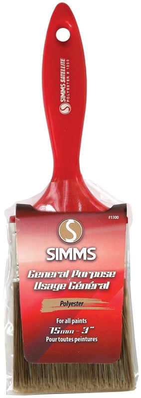 Simms 1300-75 Paint Brush, 3 in W, Flat Brush, 2-3/4 in L Bristle, Polyester Bristle