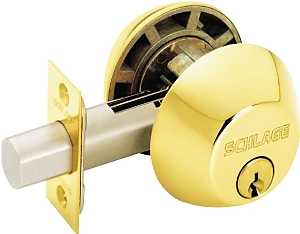 Schlage B62NV 505 Entry Deadbolt, Grade 1 Grade, SC1 Key, Metal, Bright Brass, 2-3/8, 2-3/4 in Backset, C Keyway