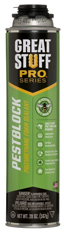 Dow GREAT STUFF PRO 11073754 Pestblock Sealant, Gray, 8 hr Functional Cure, 40 to 100 deg F, 20 oz Aerosol Can