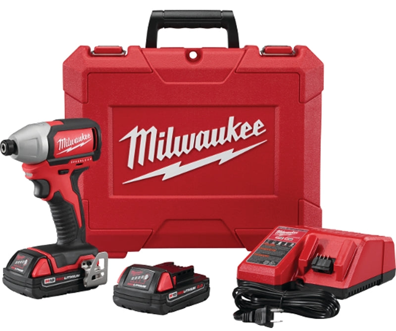 Milwaukee 2850-22CT Impact Driver Kit, Battery Included, 18 V, 2 Ah, 1/4 in Drive, Hex Drive, 4200 ipm