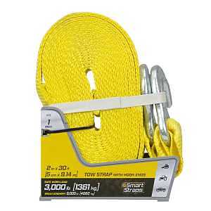 SmartStrap 132 Tow Strap, 3000 lb, 2 in W, 30 ft L, Hook End, Nylon, Yellow