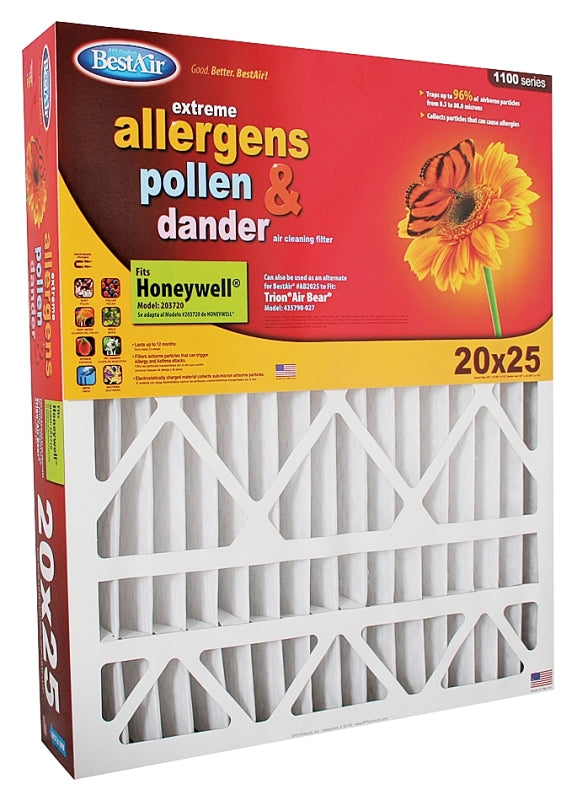BestAir HW2025 Air Filter, 25 in L, 20 in W, 8 MERV, Synthetic Filter Media
