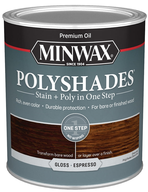 Minwax PolyShades 614970444 Stain and Polyurethane, Gloss, Liquid, Espresso, 1 qt