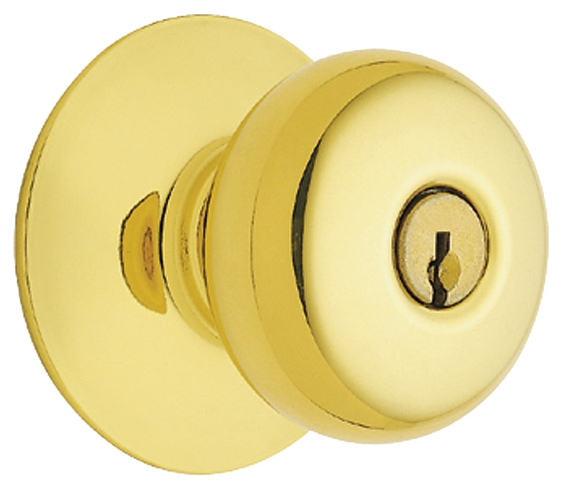 Schlage Plymouth Series F51A PLY505KA4ULT Entry Knob Set, Knob Handle, Bright Brass, Metal, C Keyway, Residential, Yes