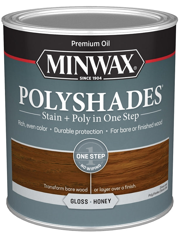 Minwax PolyShades 614960444 Stain and Polyurethane, Gloss, Honey, Liquid, 1 qt