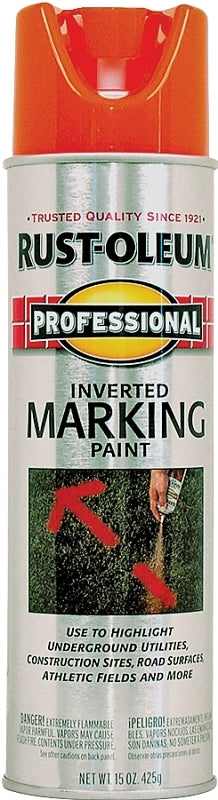Professional 2554838 Inverted Marking Spray Paint, Flat/Semi-Gloss, Fluorescent Orange, 15 oz, Can