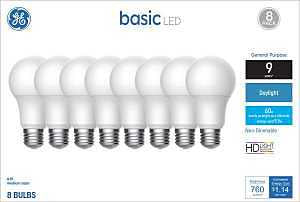 GE 46779 LED Light Bulb, A19 Lamp, 60 W Equivalent, E26 Medium Screw-In Lamp Base, No, Frosted, Daylight