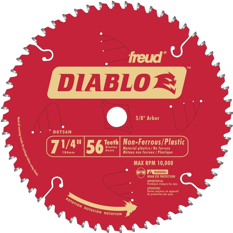 Diablo D0756N Circular Saw Blade, 7-1/4 in Dia, 5/8 in Arbor, 56-Teeth, Carbide Cutting Edge