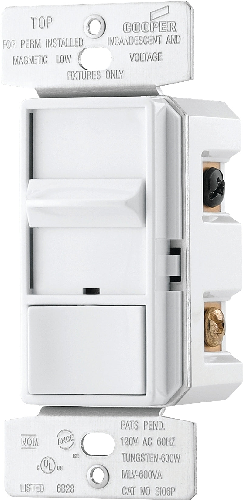 Eaton Wiring Devices SI06P-W-2K Slide Dimmer, 120 V, 600 W, Halogen, Incandescent Lamp, 3-Way, White