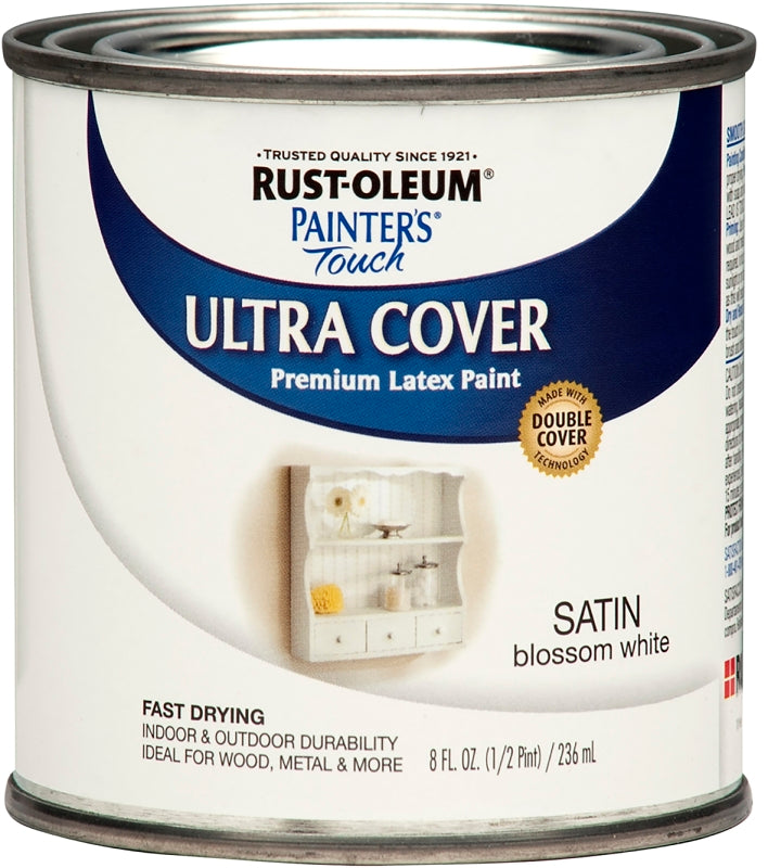 Painter's Touch Ultra Cover 267300 Latex Enamel Paint, Satin, Blossom White, 0.5 pt