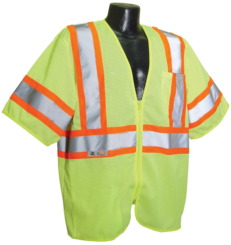 Radwear SV22-3ZGM-2X Economical Safety Vest, 2XL, Polyester, Green/Silver, Zipper