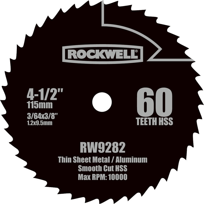 Rockwell RW9282 Circular Saw Blade, 4-1/2 in Dia, 3/8 in Arbor, 60-Teeth