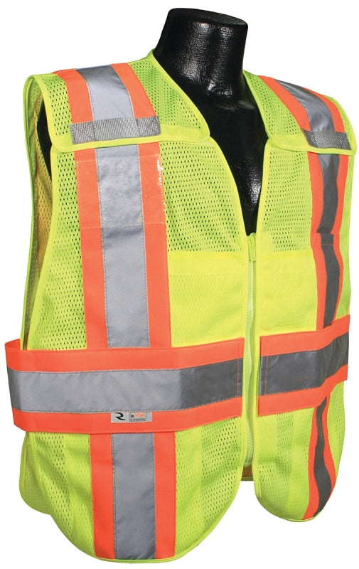 Radwear SV24-2ZGM-XL/2XL Expandable Safety Vest, XL/2XL, Polyester, Green/Silver, Zip-N-Rip